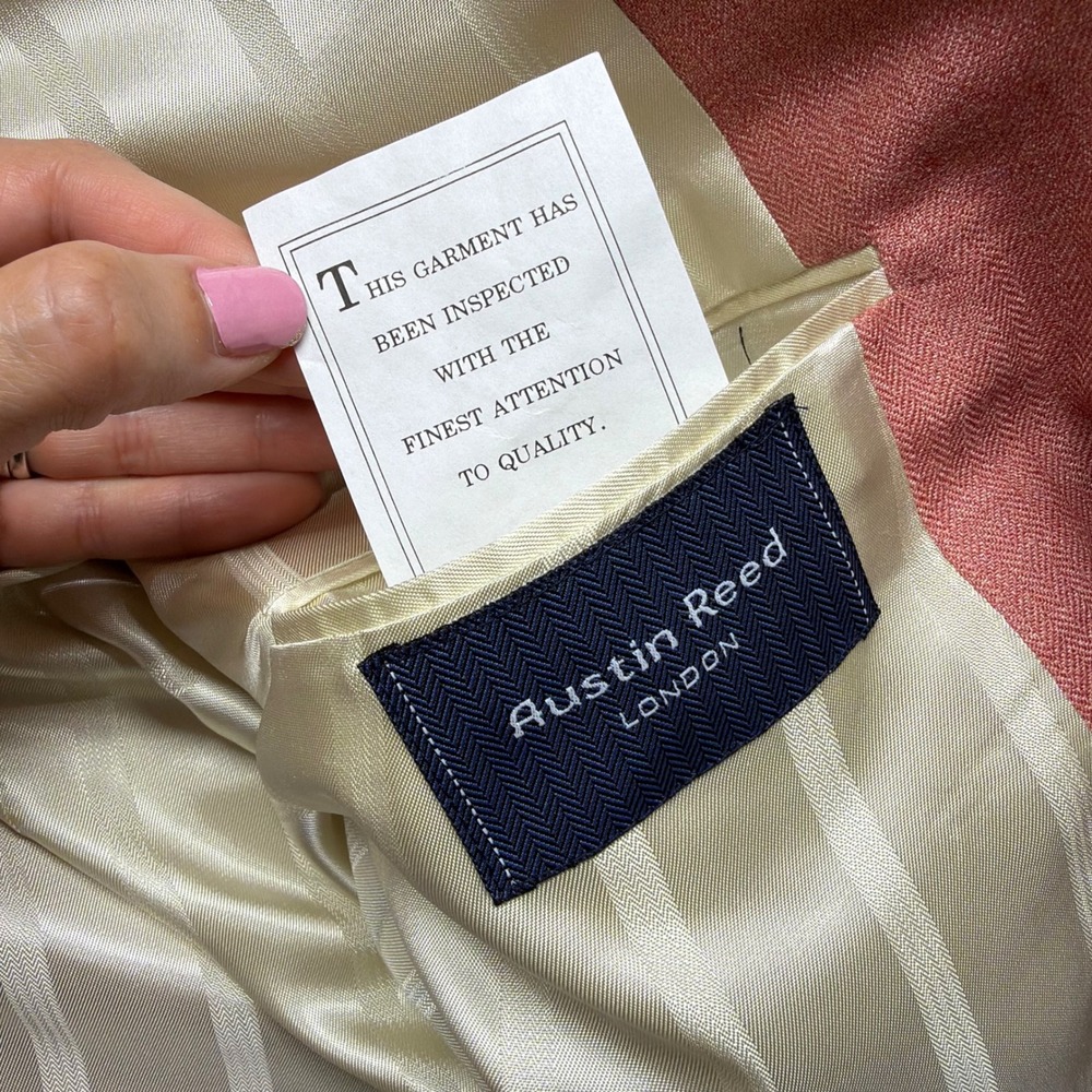 Austin Reed 41R Salmon Herringbone Sport Coat Blazer Union Made USA Wedding - Picture 12 of 15